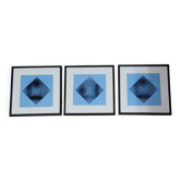Trio Vintage Optical Art Tableaux - Victor Vasarely - Frames 40x40cm