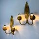 Pair of Spanish foliage wall sconces, leaf arms & bud shades, gilt iron, 1960s