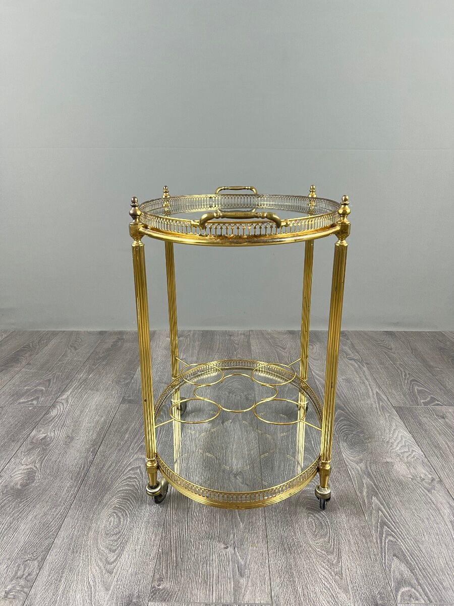 Rolling Table Cart in Brass and Glass, 20th Century