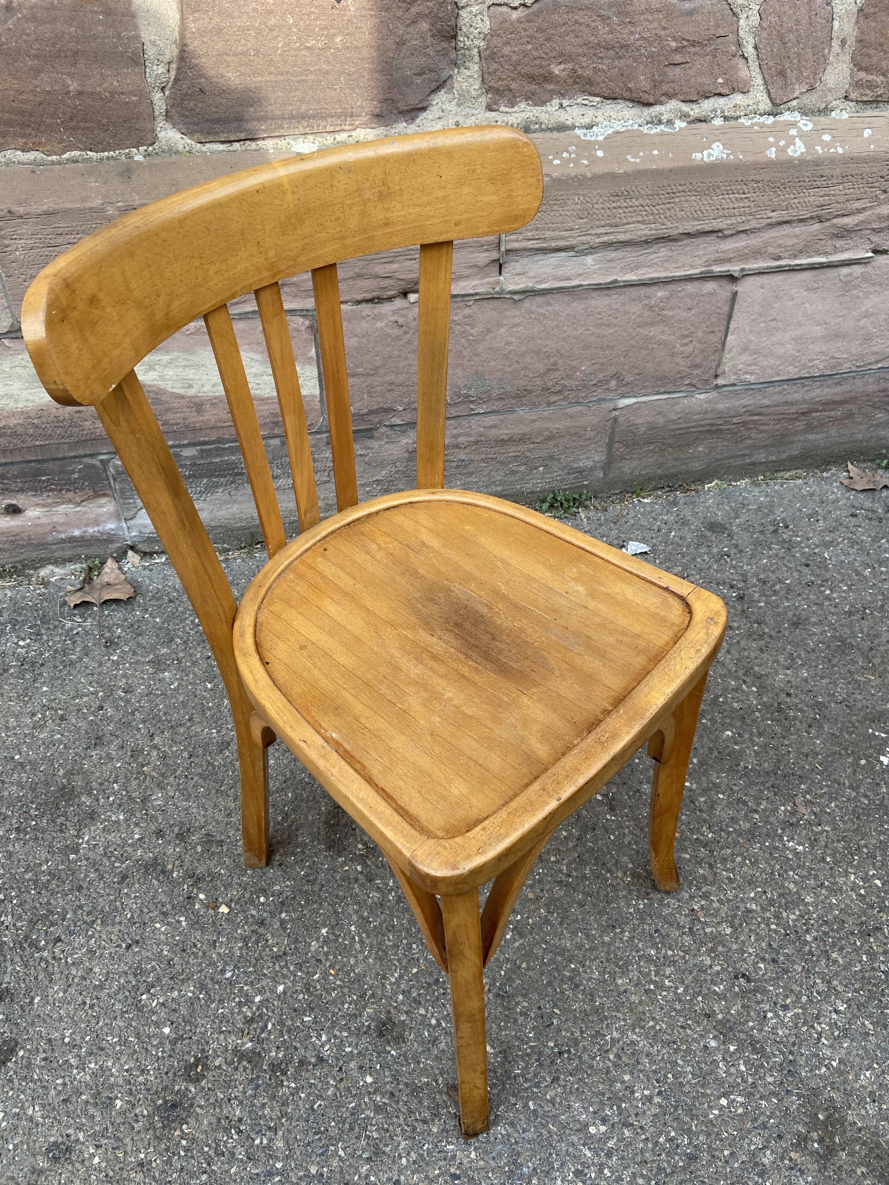 4 chairs bistro Baumann curved wood 1960