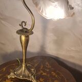 antique art nouveau bronze lamp with molded glass petals 43x25 cm