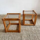 Pair of pine and glass side tables