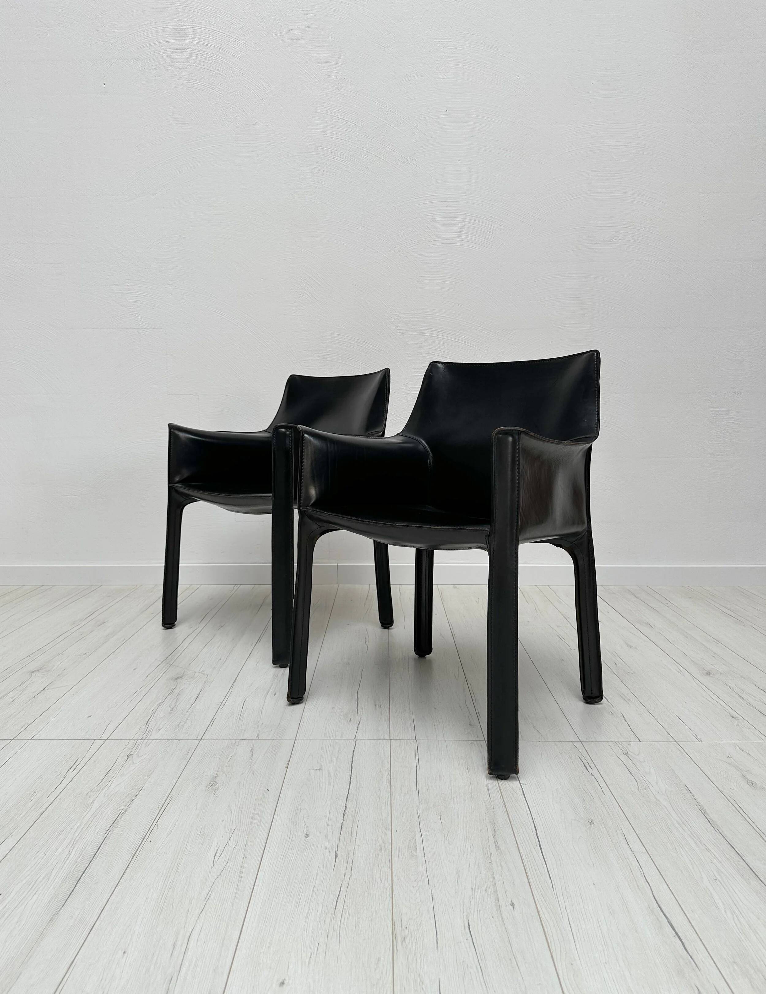 1980s Set of 2 Vintage CAB 413 Leather Armchairs by Mario Bellini - Cassina