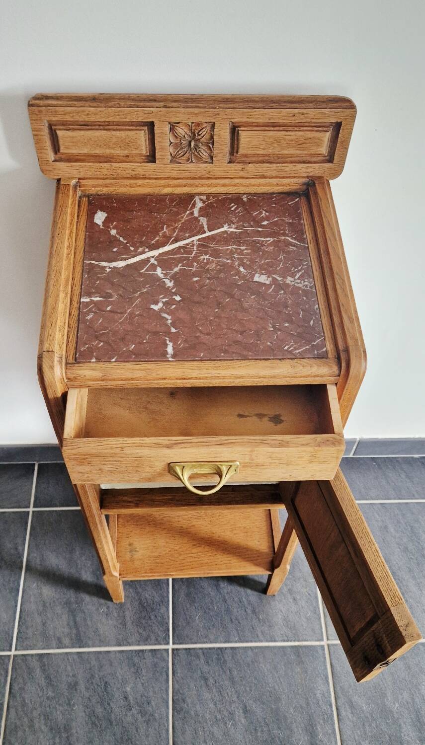 Art Deco style bedside table in solid oak, 1930s
