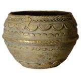 Ancient bronze ethnic pot, handcrafted in India.