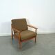 Teak Scandinavische fauteuil met bruin stoffen kussens, stoel 2