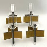 Mid-Century Modern set of eight brass and chrome sconces by Sciolari. Italy 1970s