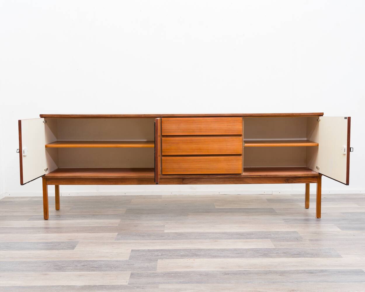 1960s walnut enfilade, sleek design, restored.