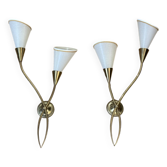 Paire d'appliques - Maison Arlus- Style Jean Royère - Vintage