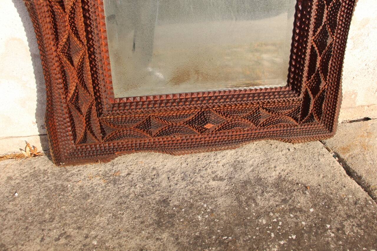 large tramp art mirror 19th century