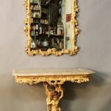 Marble top console and its rocaille style mirror