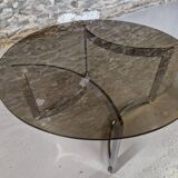 Paul Legeard designer coffee table in smoked glass and chrome