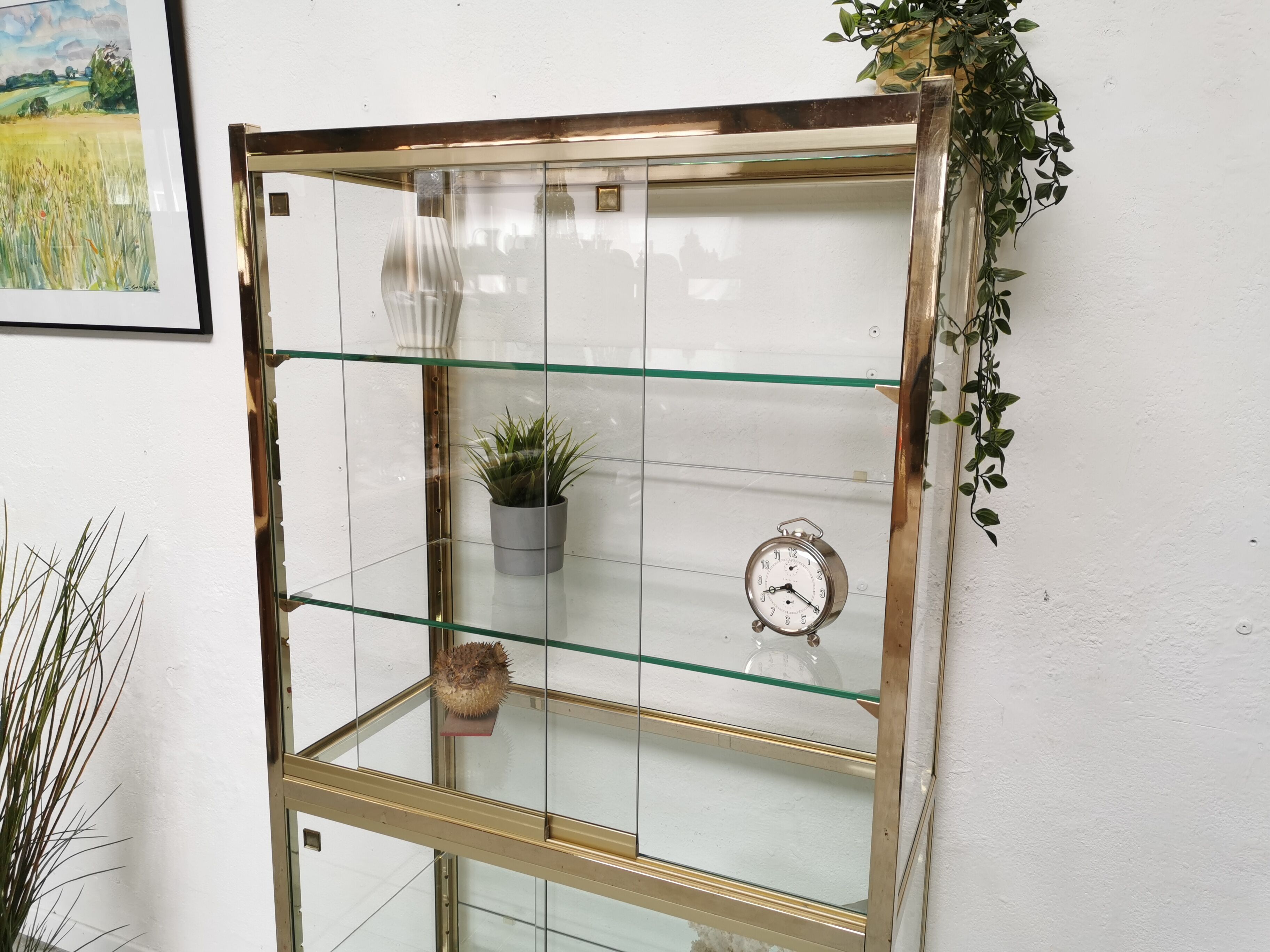 Vitrine laiton étagère verre design 1970