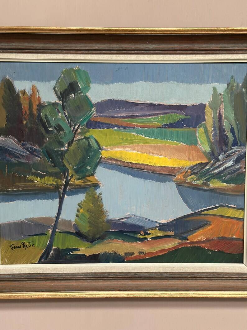 Original Swedish Oil on Panel - "Natural Landscape" by Frans Rase (1913-1994) - Signed - Vintage & Framed - 56 × 48 cm (22" × 18.9")