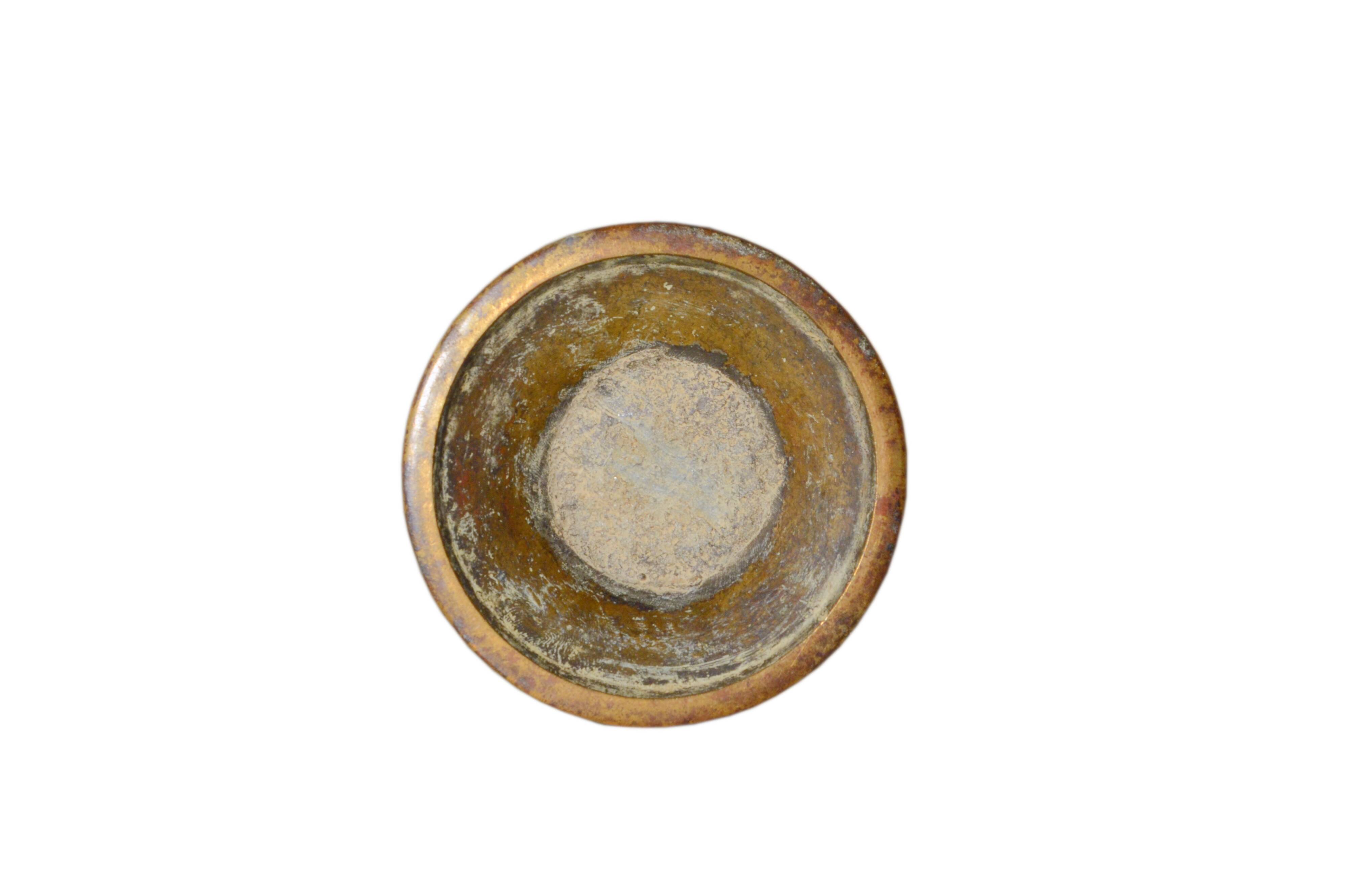 Antique bronze vase with black and red geometric patterns, 13x25cm.