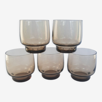 Set de 5 verres à eau en verre fumé années 70 vintage