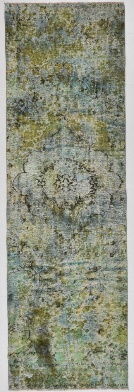 3x10 green tones turkish runner rug, 91x299cm