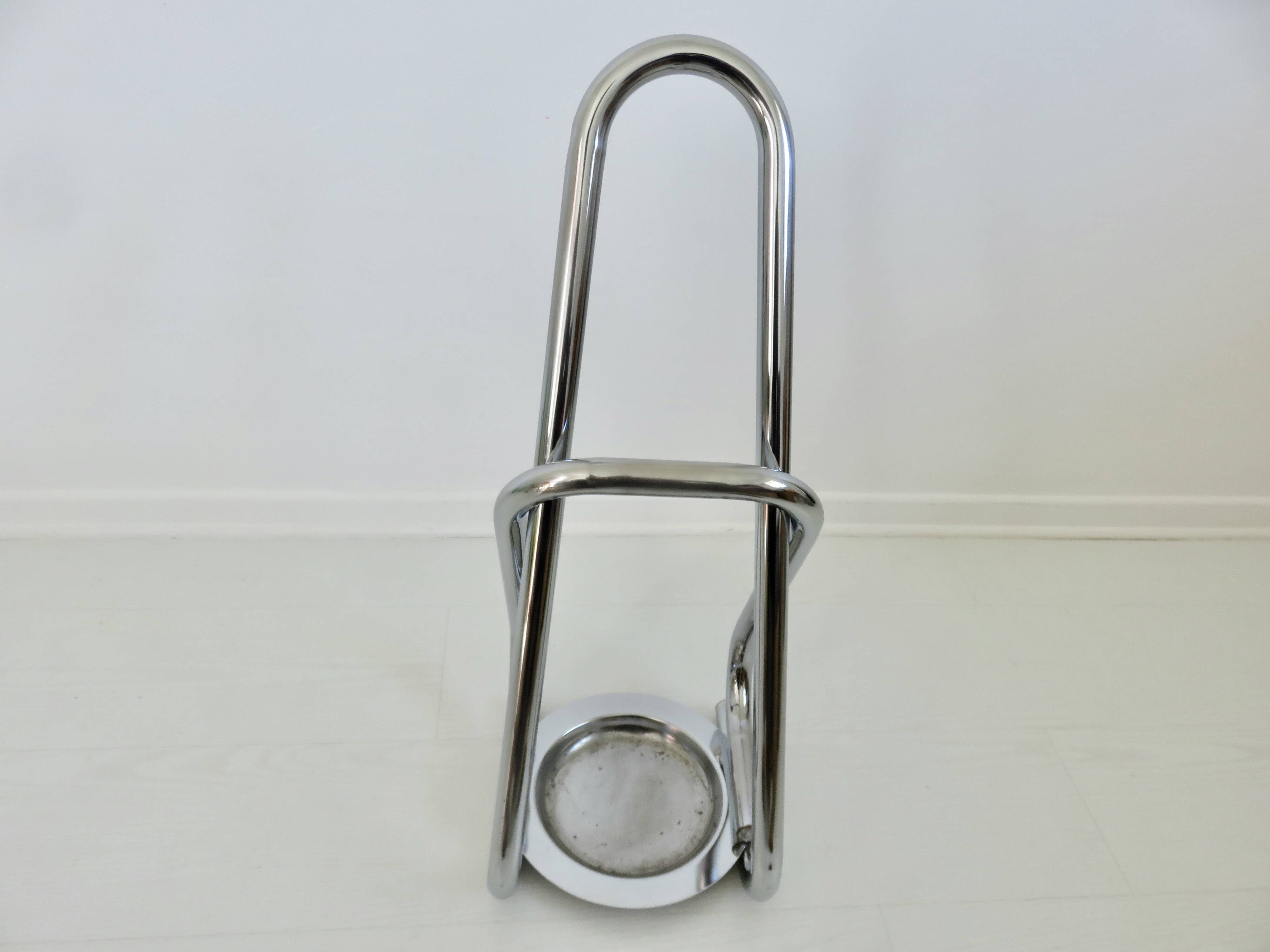 Chrome metal umbrella stand, space age, modernist, futuristic, 70's