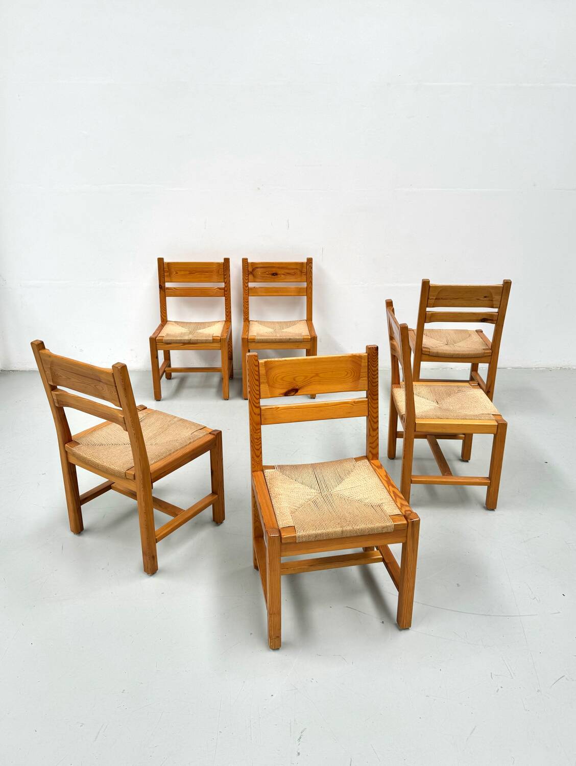 Ensemble de 6 chaises danoises vintage en pin avec cordon en papier par Tage Poulsen pour GM Møbler.