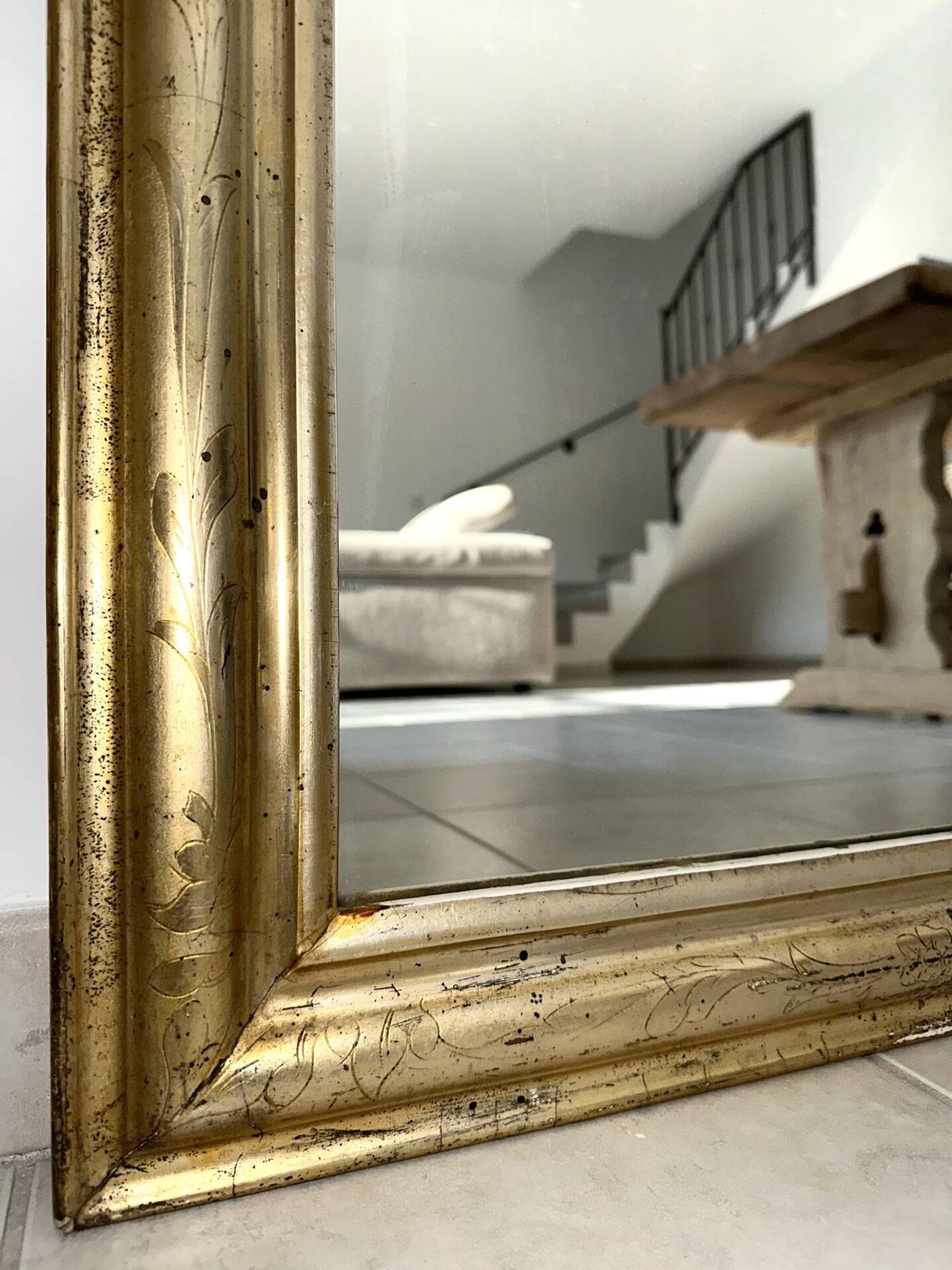Miroir Louis-Philippe ancien feuille d’argent, XIXème