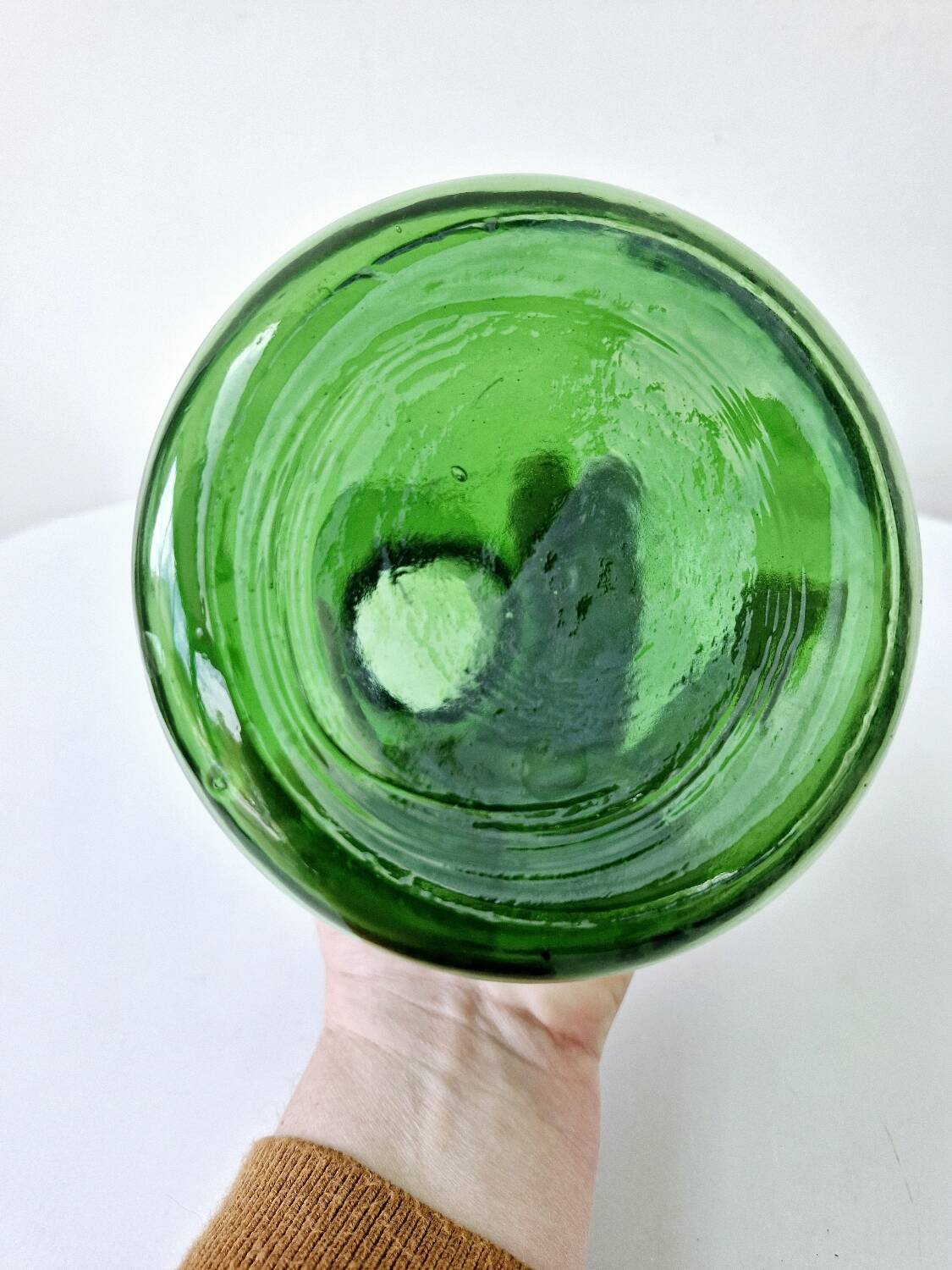 Vintage Green Empoli Italian Glass Carafe With Fleur De Lys Seal Stopper