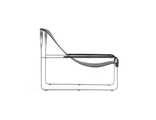 Contemporary Artisan Chaise Longue in aged silver steel and black leather