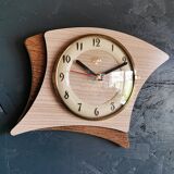 Vintage formica clock silent asymmetrical wall pendulum "Jura bois"
