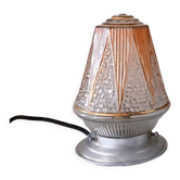 Lampe globe art décor verre moulé rose et dorure