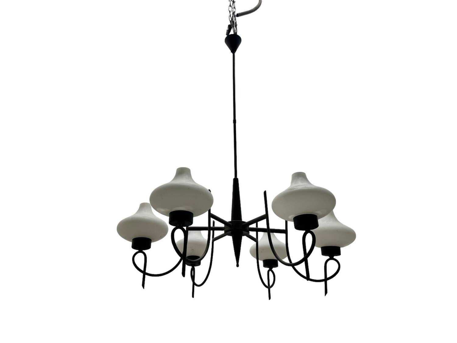 Italian Bronze Opaline Glass Chandelier 1950’s