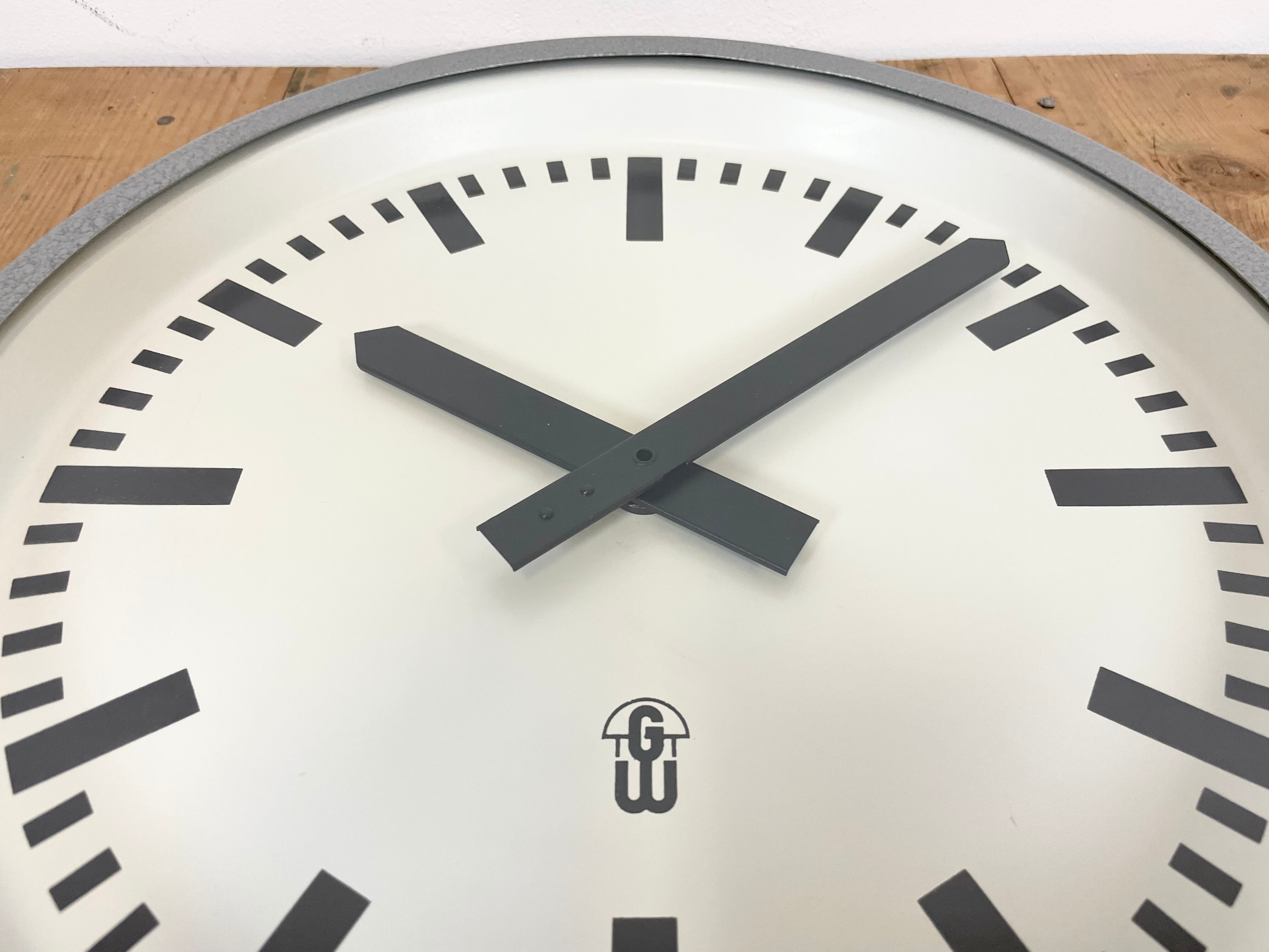 Grey Industrial East German Wall Clock from GW, 1960s