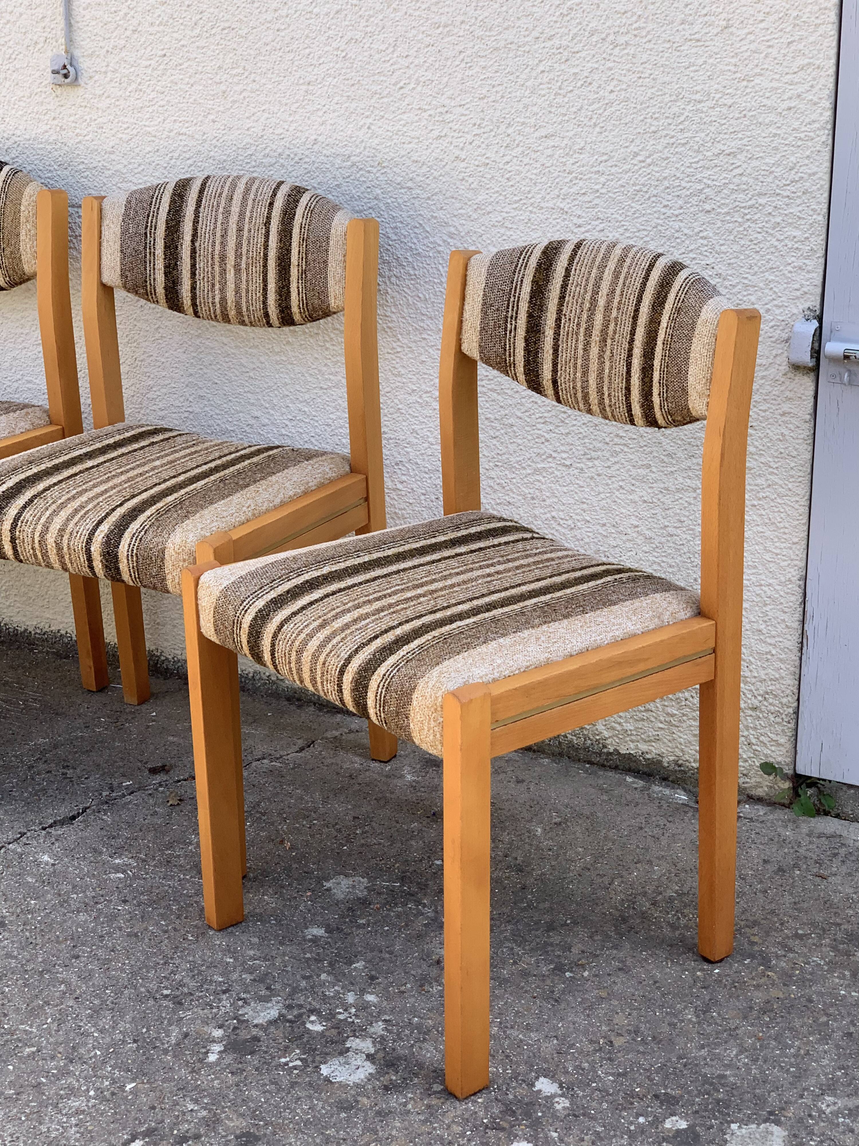 Suite of 4 chairs self beech brass and wool 1960