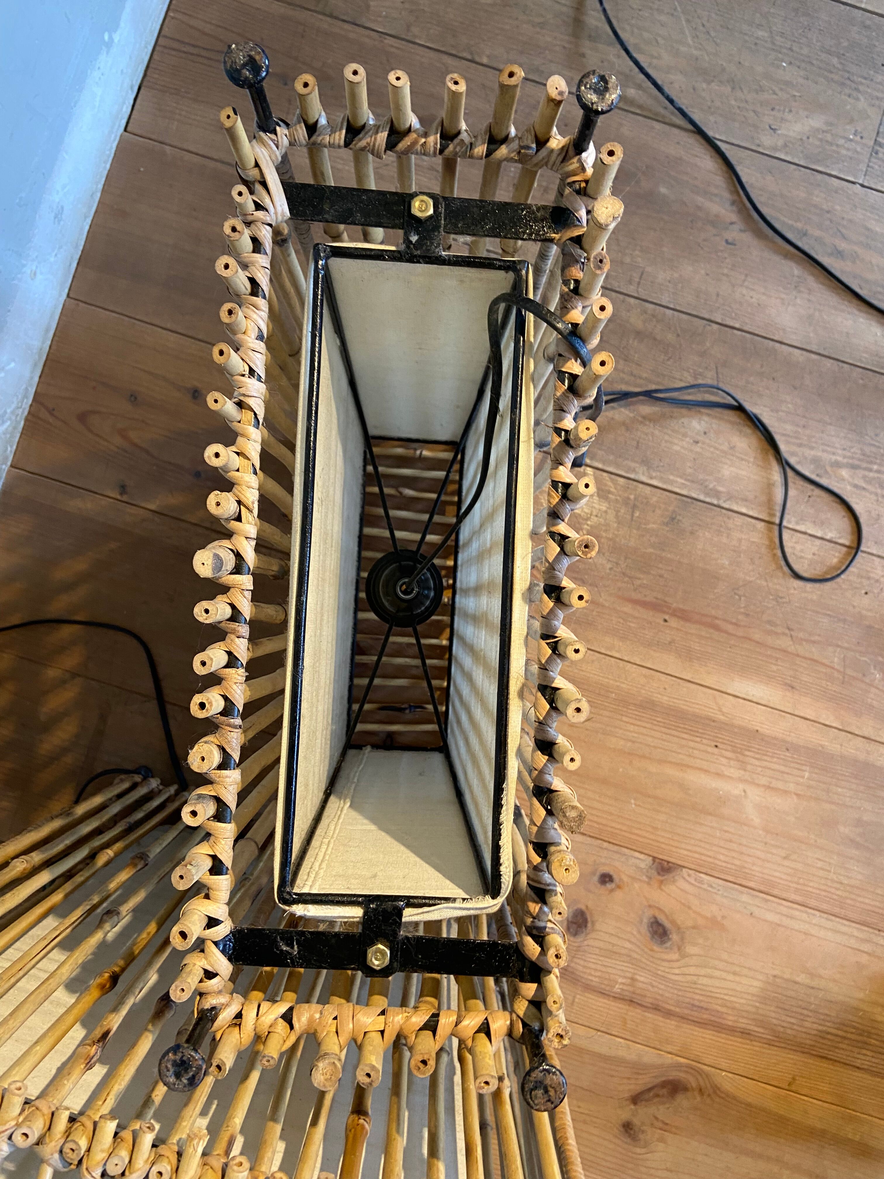 Pair of bamboo and canvas lamps year 70-80