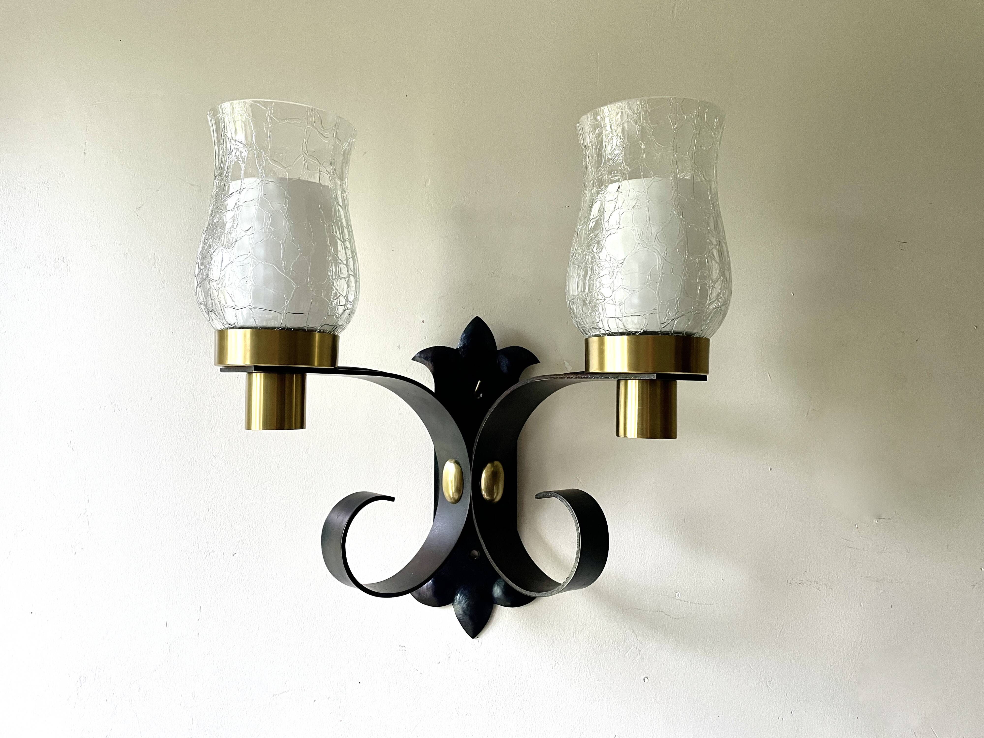 Large brutalist wall light by Jean Perzel