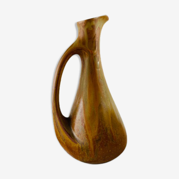 Vase soliflore en grès ancien flammé couleur caramel et miel de la manufacture Denbac  (signé et