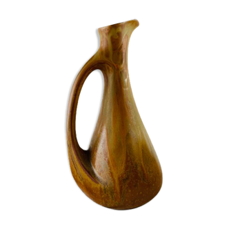 Vase soliflore en grès ancien flammé couleur caramel et miel de la manufacture Denbac  (signé et