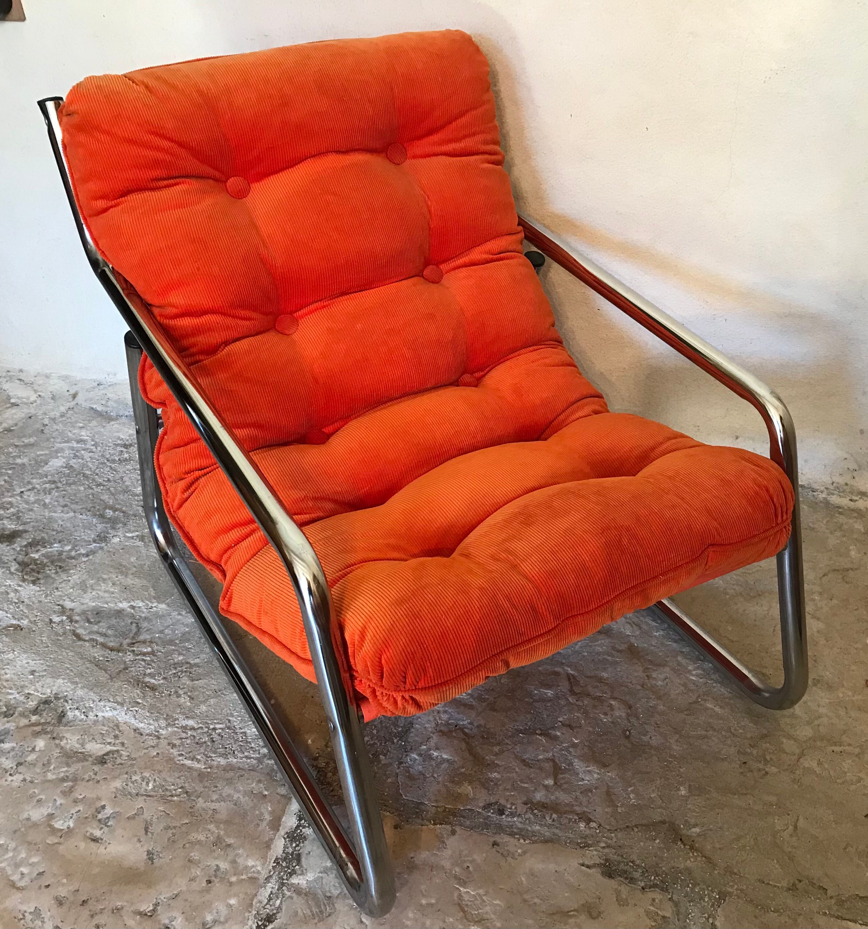 Vintage pop heater armchair 1970's chrome tubing