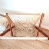 Bohemian magazine holder in macramé and pearls, 60s