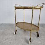 Chariot de service en laiton et en bois du milieu du siècle, années 1950