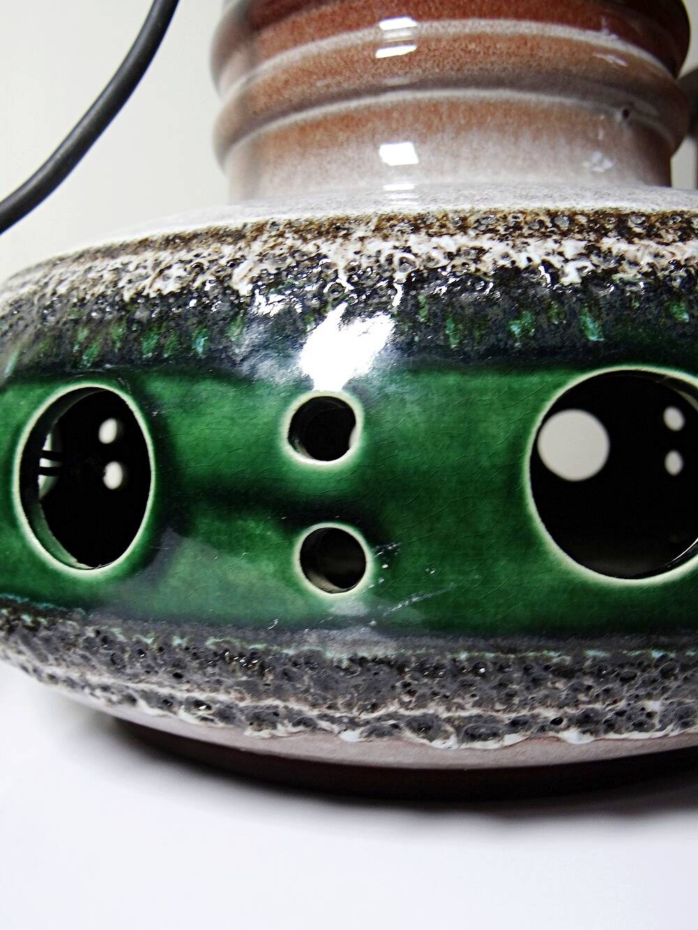 Pair of large Herda pendant lights in glazed ceramic, 1970s
