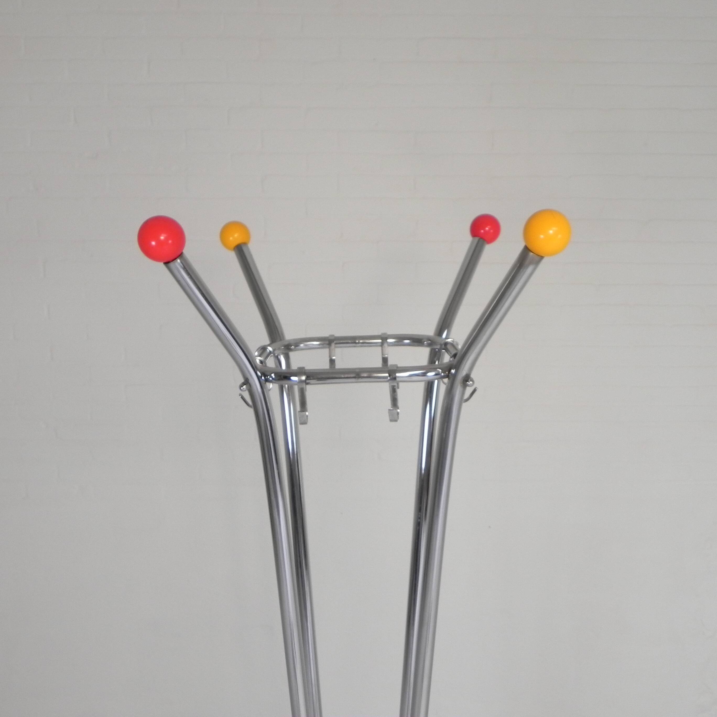 Rare chrome coat rack with colored balls, 1950s
