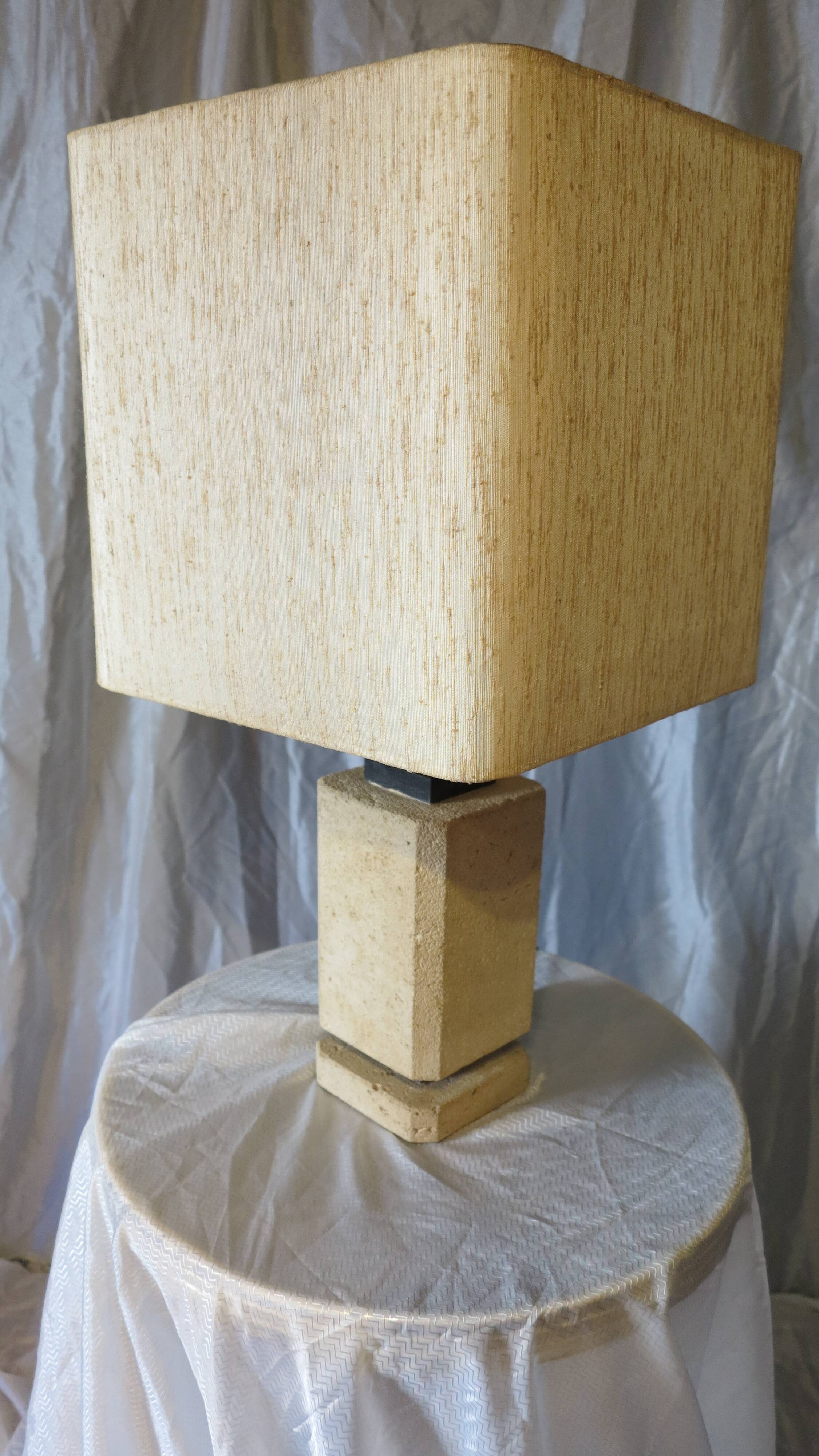 Stone, black marble and mottled silk table lamp