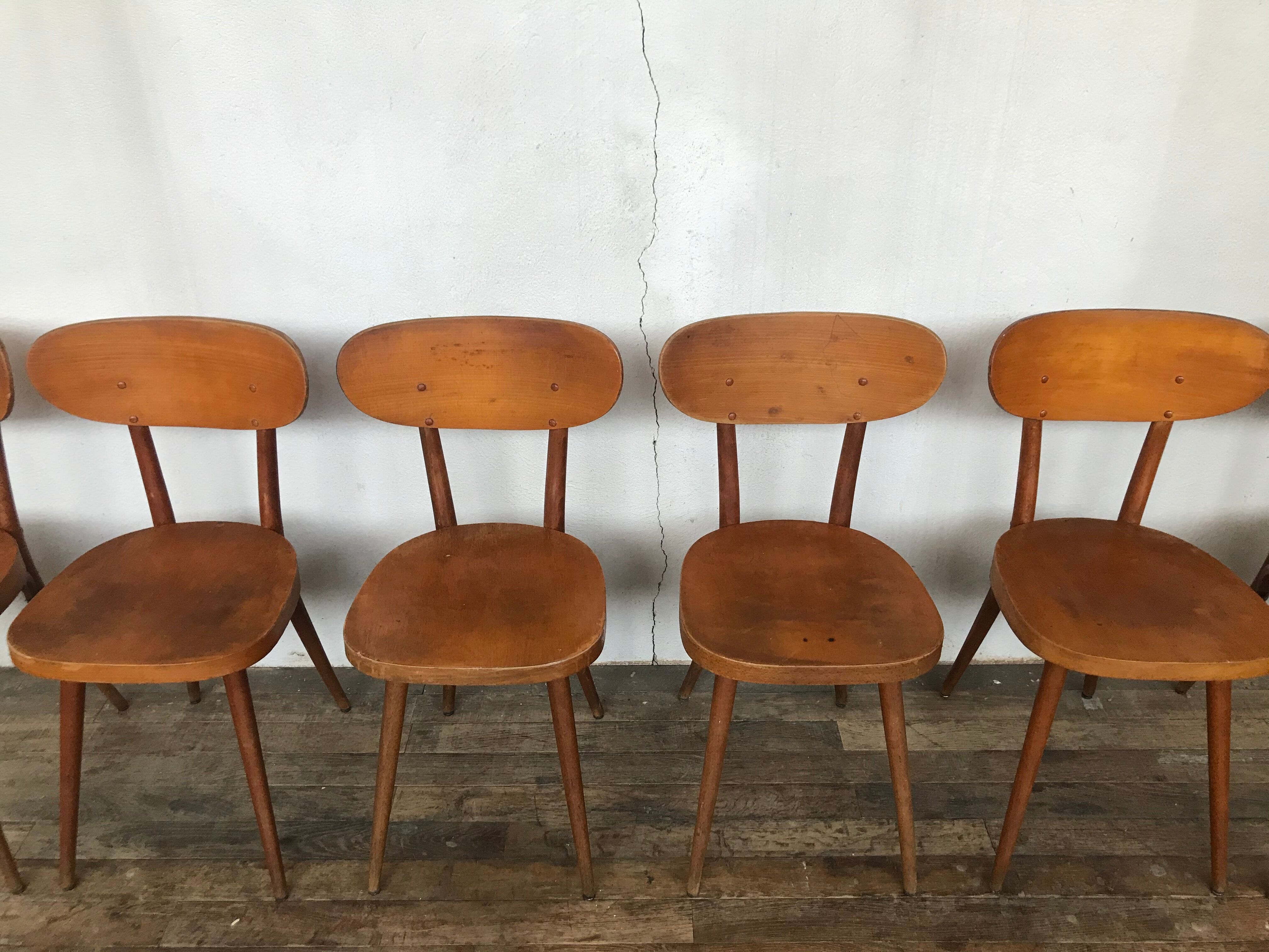 Series of 6 chair baumann scandinavian beech spirit 1950 1960 vintage design