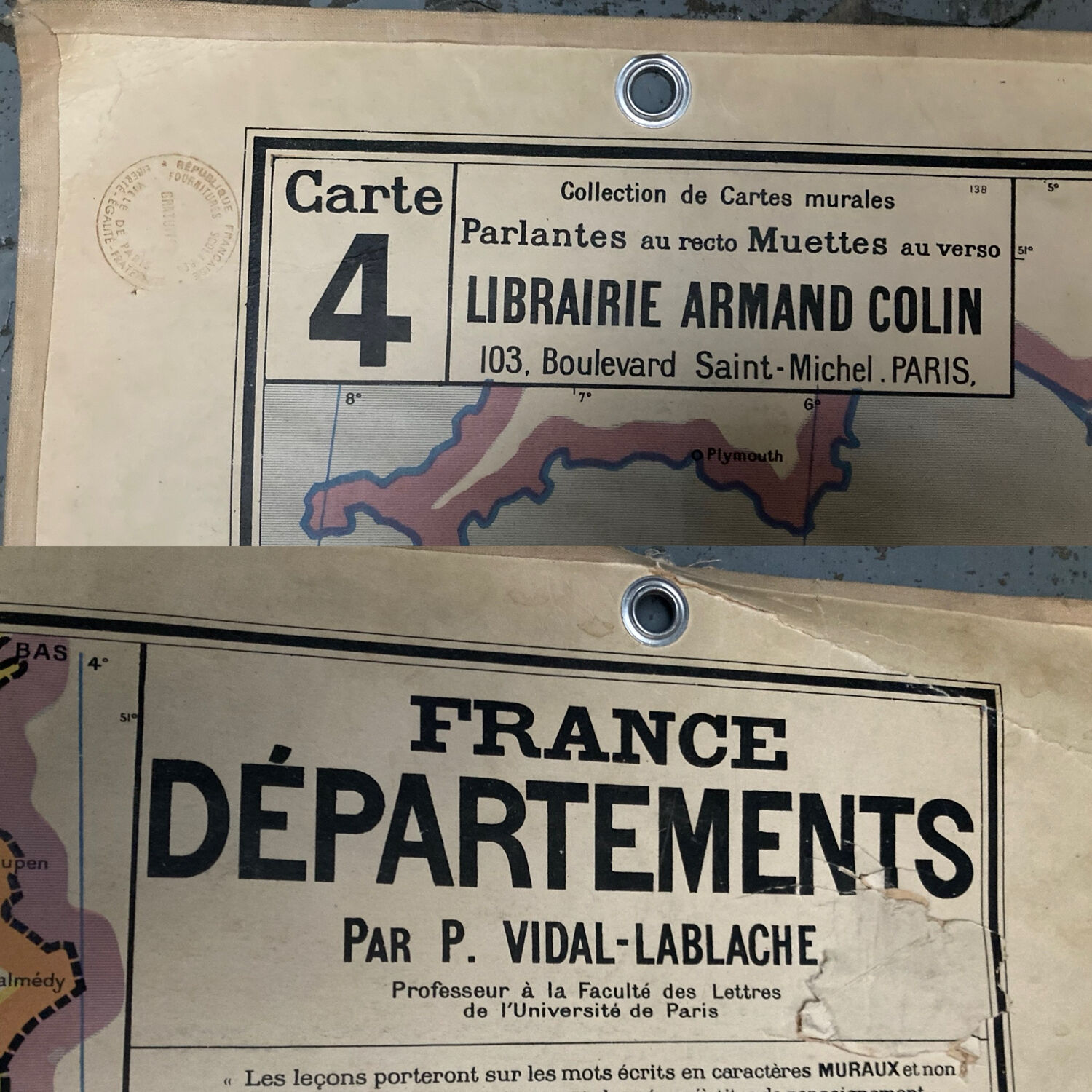 Old school map of France by Vidal Lablache.