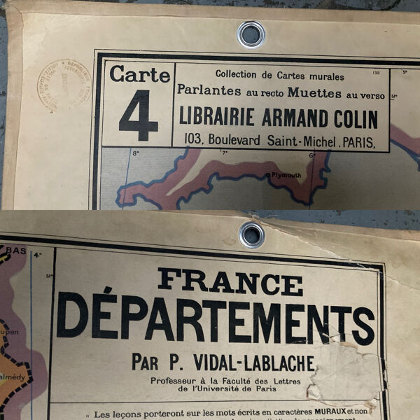 Carte de France scolaire ancienne Vidal lablache