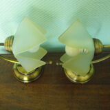 2 wall lights, opaline lampshade 1960/1970