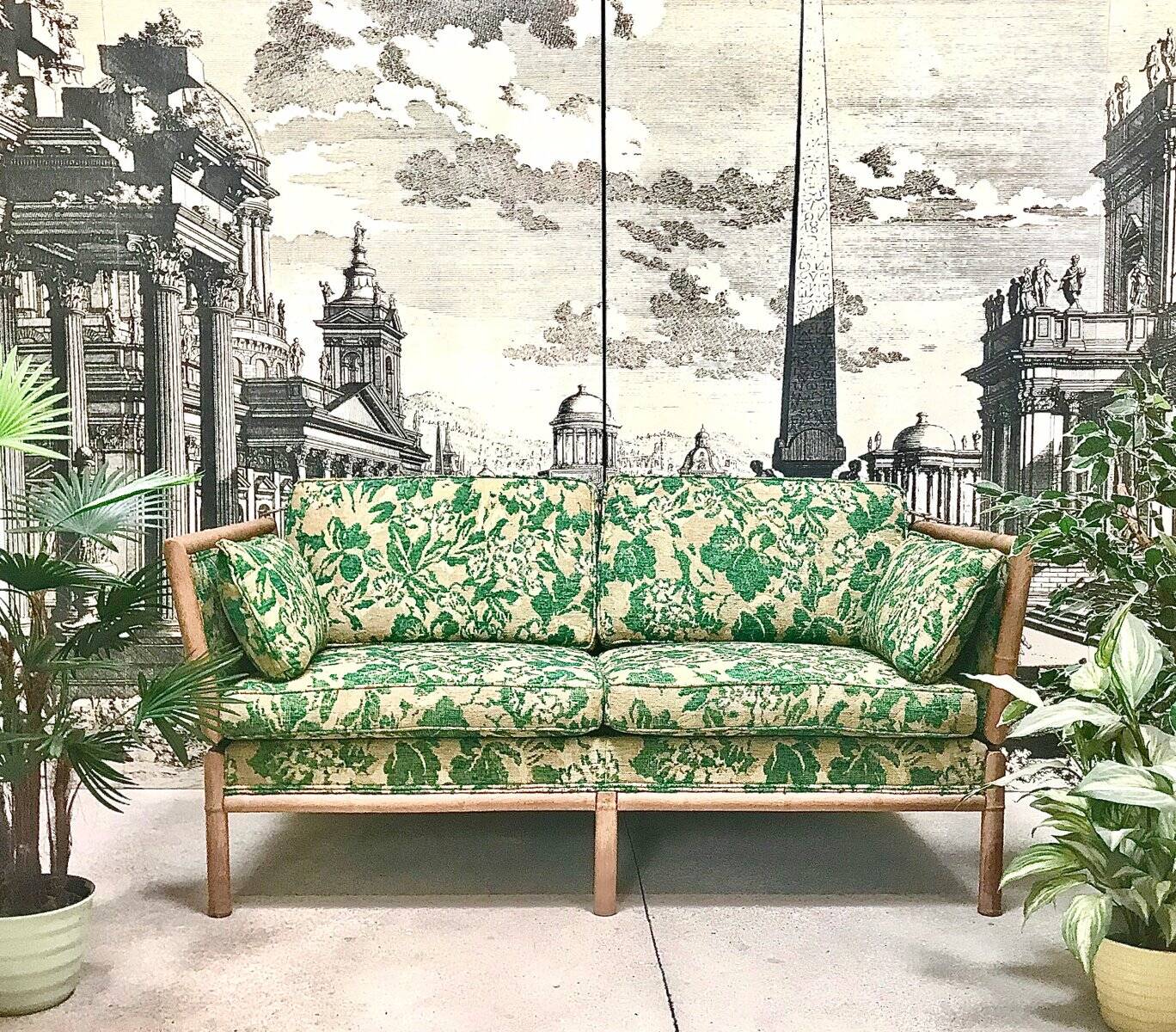Convertible Two-Seater Sofa / Daybed in Bamboo Style, France 1960s
