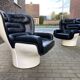 2x Joe Colombo Elda LONGHI Chair Black leather, White fiberglass