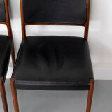 Set of 6 wooden Dining Chairs with black Leather, 1960