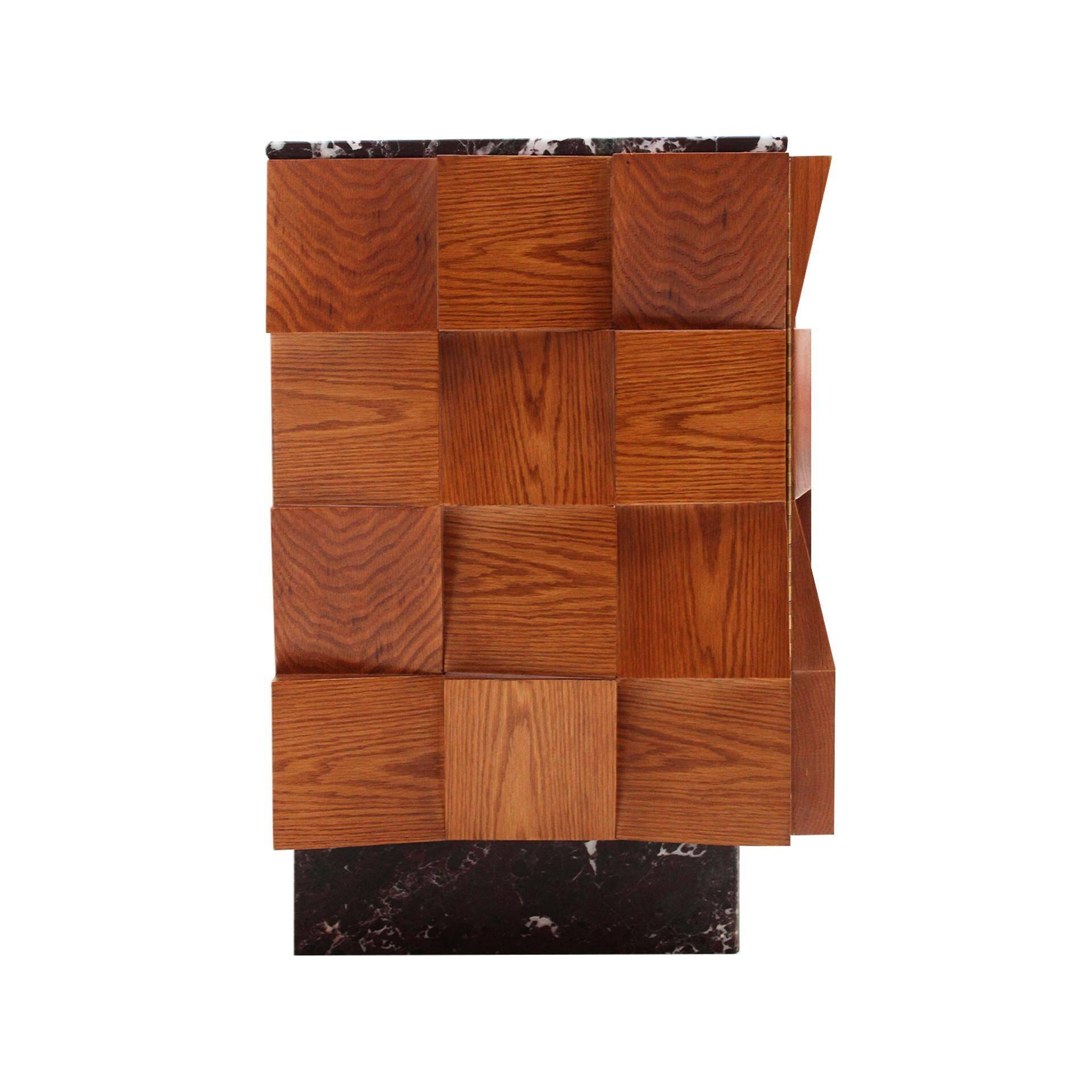 Contemporary Modern Pair of Sideboards in Wood and Burgundy Marble Top, Italy