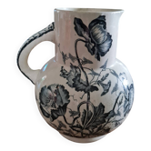 Toilette pot in ironstone Longchamp Blue-grey Poppies Late 19th century